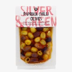 Silver & Green Paprika Chilli Olives (220g)