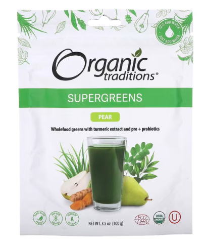 Organic Traditions Org Super Greens Pear (100g)