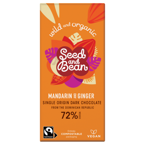 Seed & Bean Dark 72% FT & Org Mandarin/Ginger Bar (75g)