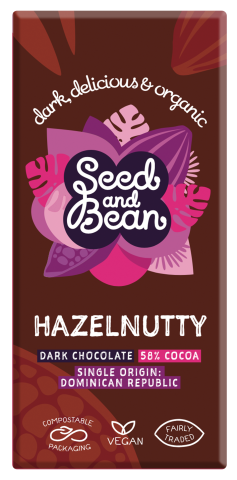 Seed & Bean Dark 58% Hazelnut Fairtrade & Org Bar (75g)