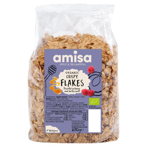 Amisa Organic Crispy Spelt Flakes with Honey (250g)