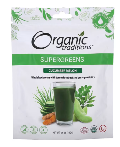 Organic Traditions Org Super Greens Cucumber Melon (100g)